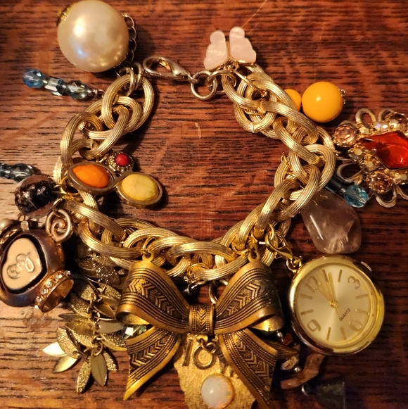 Handmade Jewelry - Gold Charm Bracelet with Colorful Accents